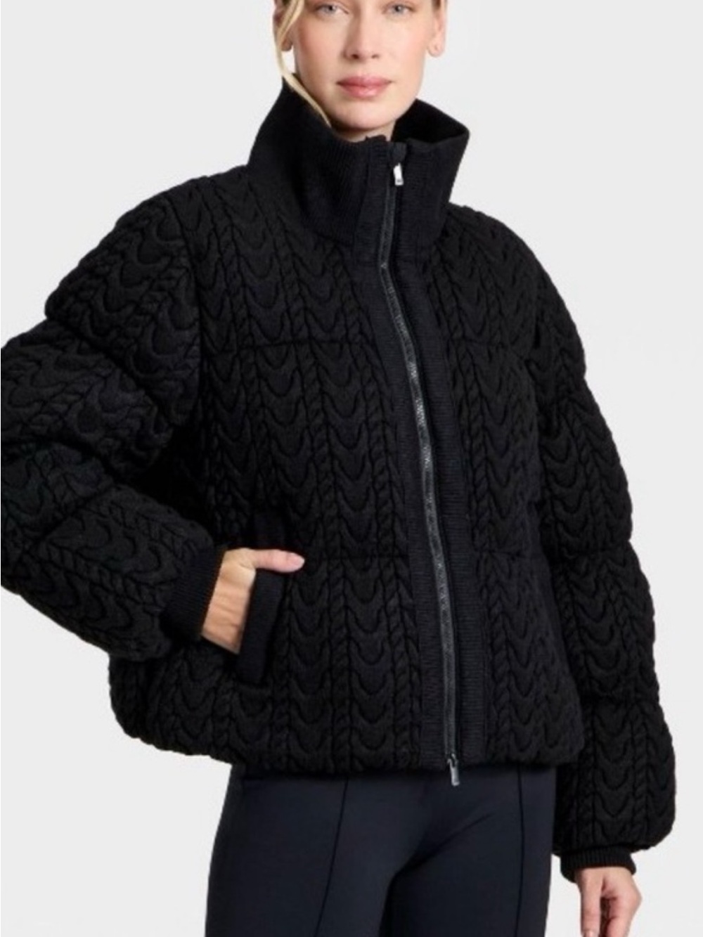 All in motion NWT L Black Quilted Cable-Knit Puffer WARMEST WINTER COAT